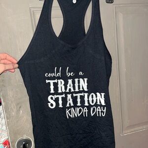 2x Black Graphic Racerback Tank "Could Be A Train Station Kinda Day"